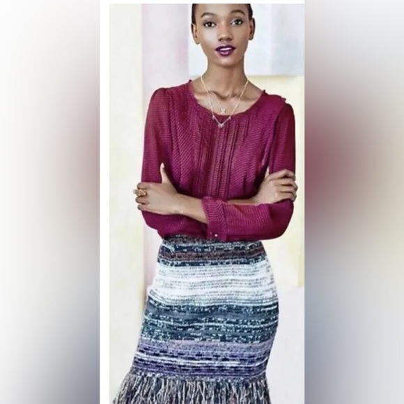 Anthropologie HD in Paris Thistleberry Purple Front Ruffle Long Sleeve Top - Picture 1 of 3